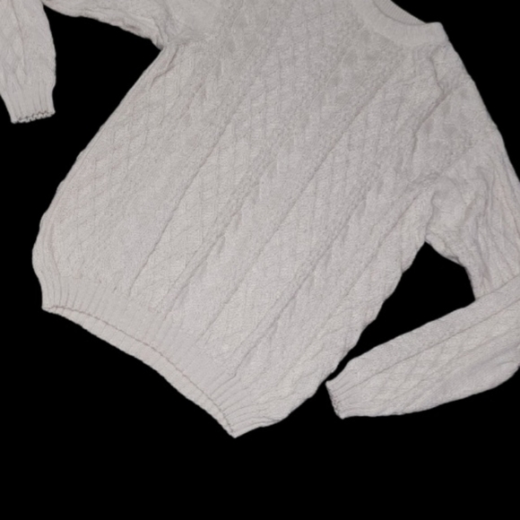 SOLD Men's Pullover Sweater Large 100% Alpaca Beige Cream Cable Knit Casual - Picture 3 of 7